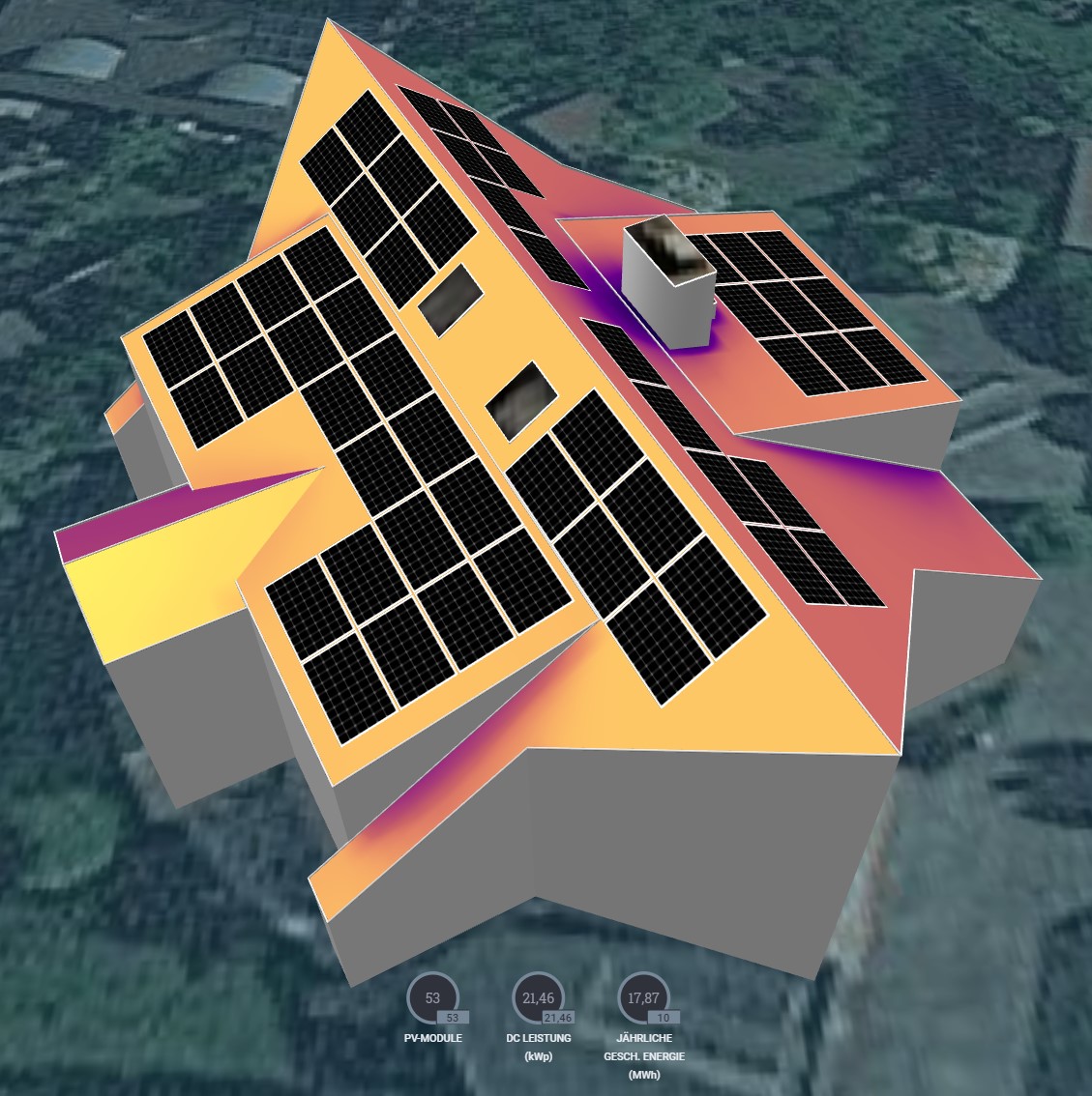 Kataster-Darstellung eines Hausdachs mit Solaranlage in Planung